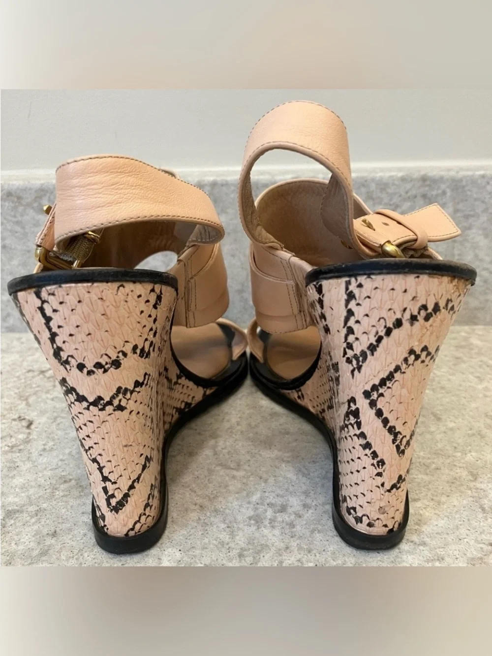 Derek Lam Blush Leather Cork-Pattern Wedge Sandals
